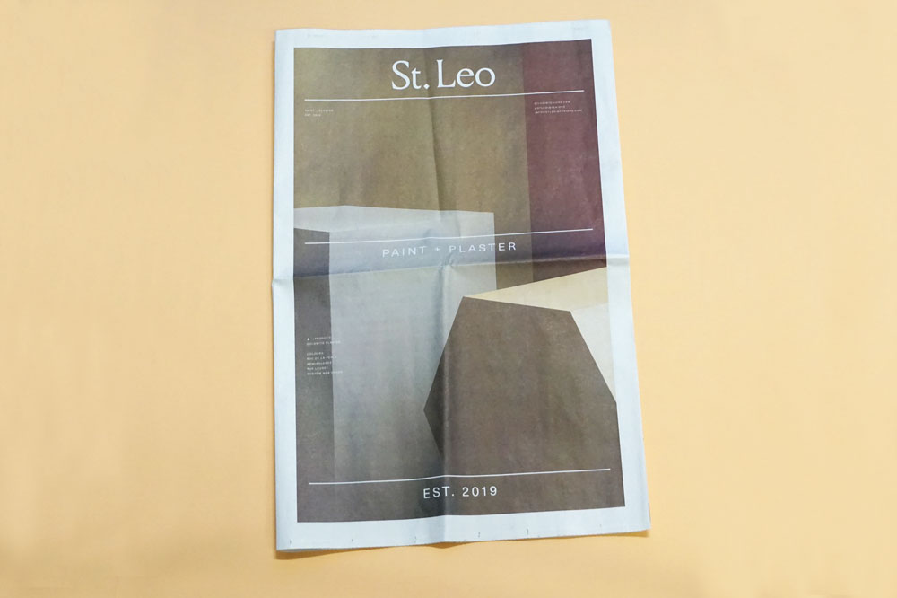 Founded in 2019, St. Leo creates eco-friendly paints and finishes that elevate interior spaces. They used a traditional broadsheet—our biggest format—to debut their new plaster. Printed by Newspaper Club.