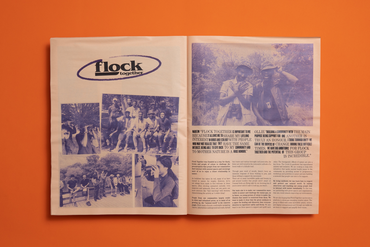 Newspaper for Greater Goods collaboration with Arc'teryx and Flock Together bird watching group.