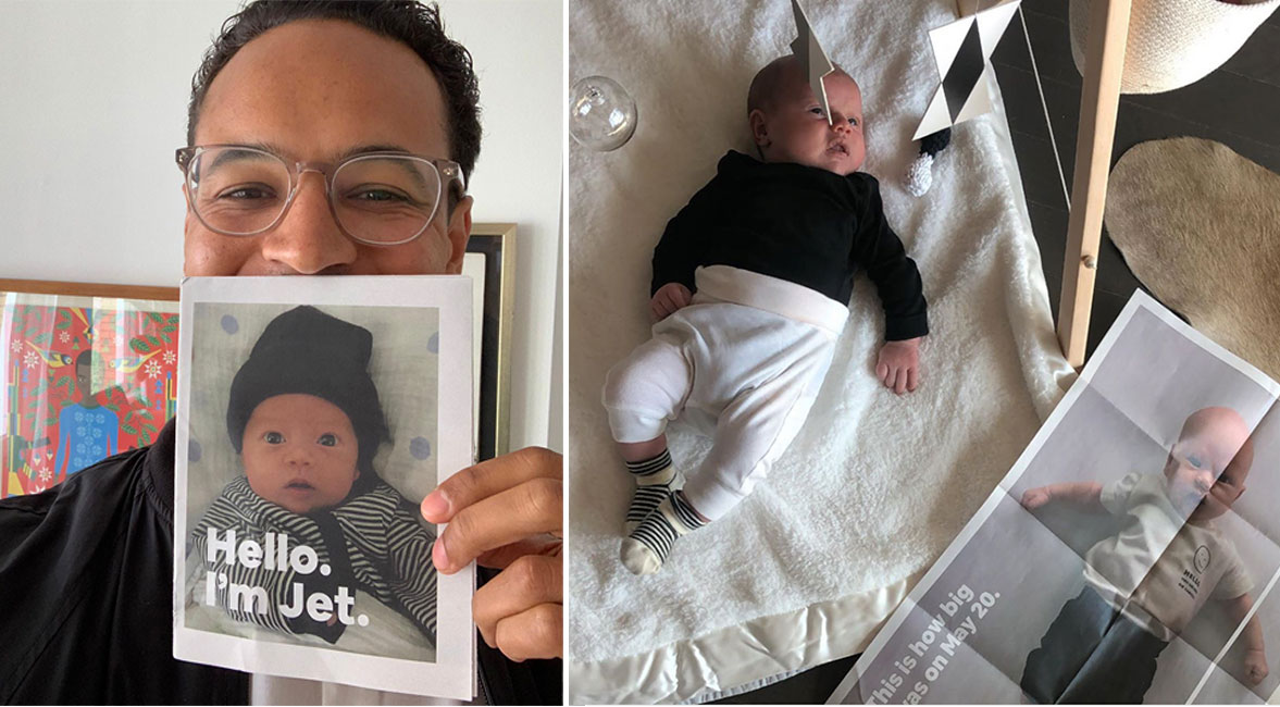 If you can’t introduce your baby in person, Hey Hey Baby is a new service offering a clever alternative: birth announcements that fold out into a life-size poster, printed by Newspaper Club.