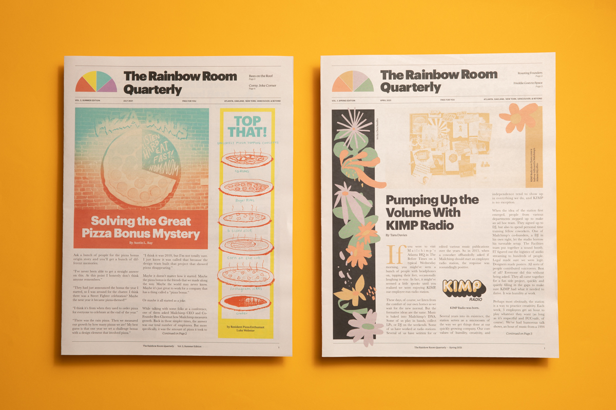 Rainbow Room, a quarterly newspaper for Mailchimp employees. Printed by Newspaper Club.