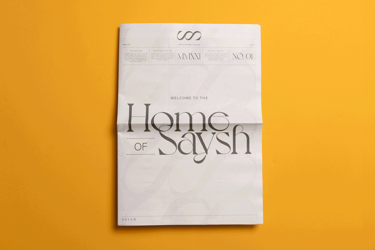 Newspaper for Allyson Felix's lifestyle brand Saysh. Printed by Newspaper Club.