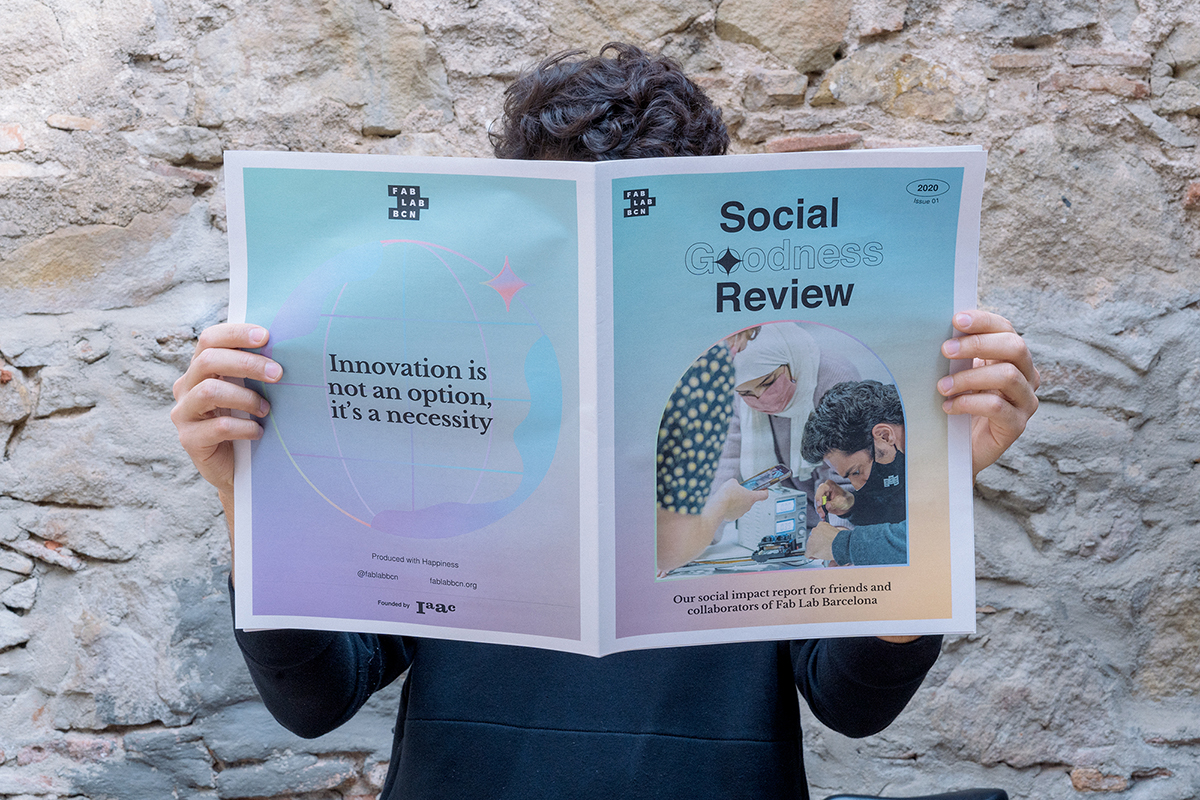 Social Goodness Review. Annual report for Fab Lab Barcelona, printed by Newspaper Club.