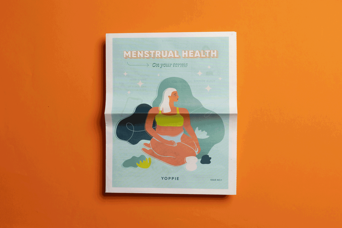 Yoppie menstrual wellness broadsheet printed by Newspaper Club