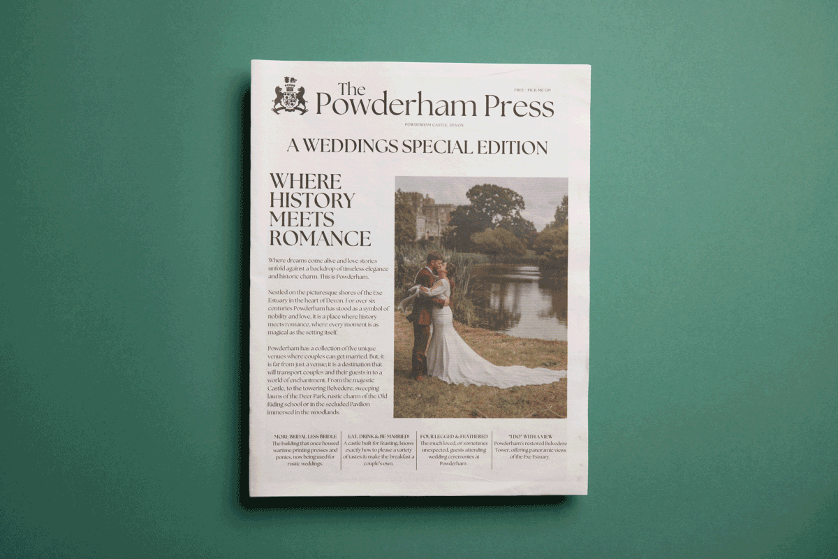 Powderham castle wedding venue marketing newspaper. Printed by Newspaper Club.