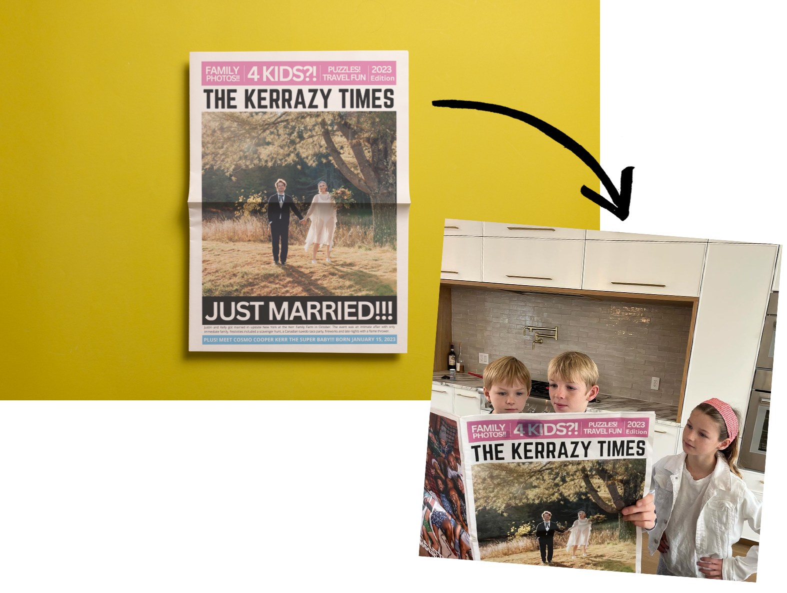The Kerrazy Times family annual broadsheet printed by Newspaper Club. 