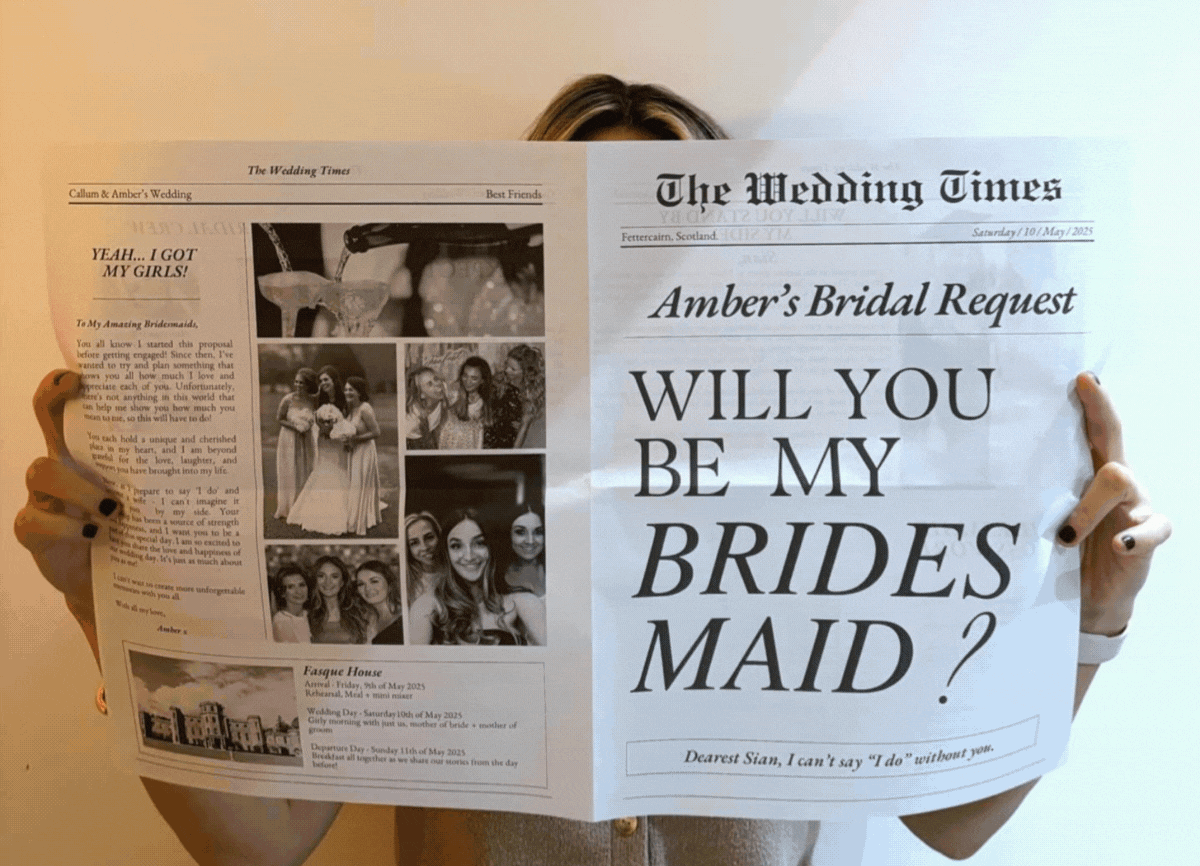Bridesmaid proposal newspaper by Newspaper Club